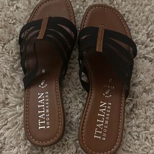 Italian Shoemakers Black and Brown Strappy Slide Sandals